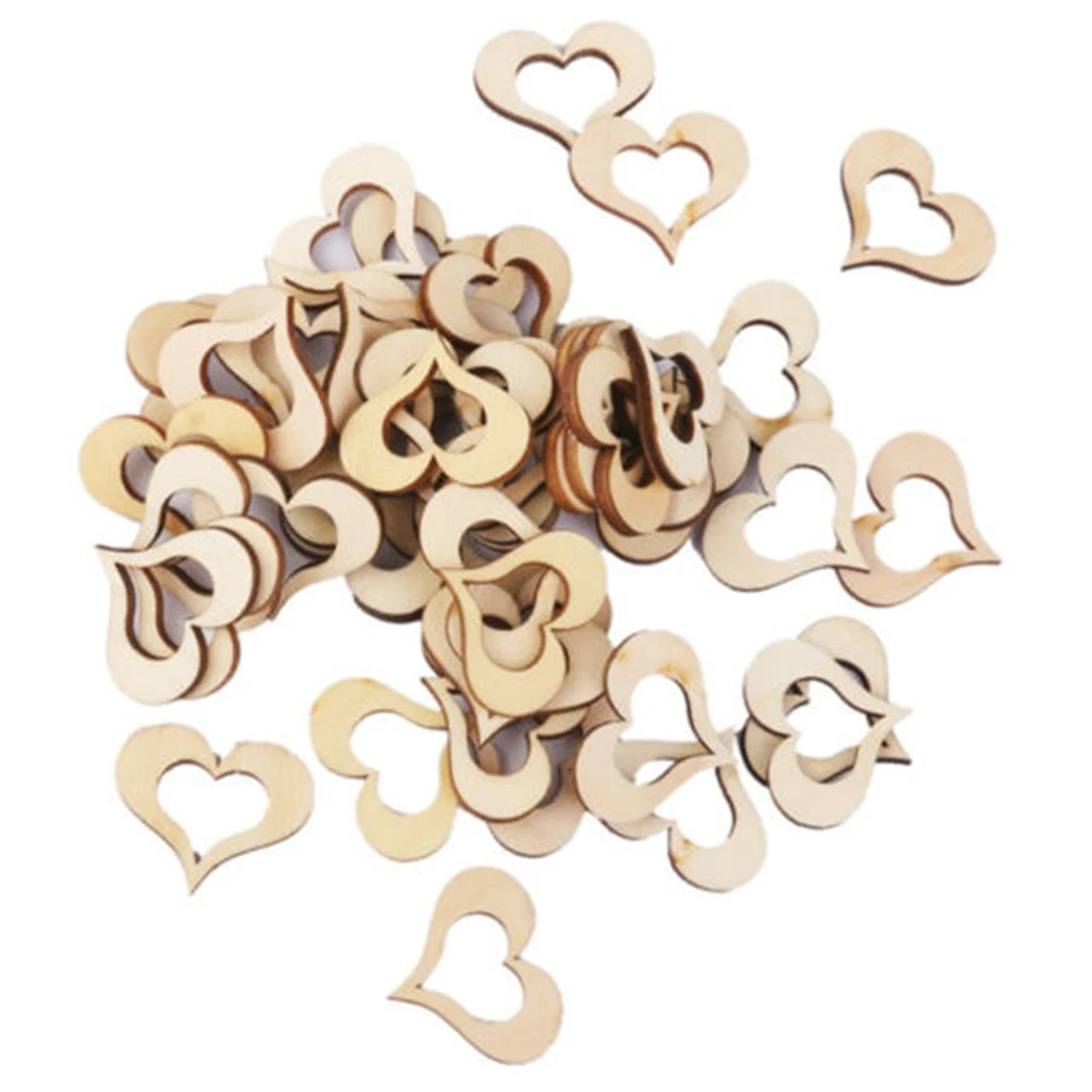 50pcs Laser Cut Heart Shaped Natural Wood Hanging Ornament Wedding Decorations Happy Birthday Party Kids Baby Shower Favors | Дом и сад