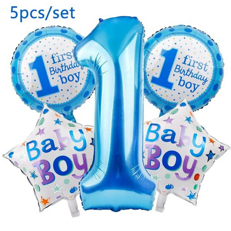 5pcs Blue Set 1st День рождения украшения дети конфетти воздушные шары №1 в первую очередь/воздушные шары Фольга шарики Baby Shower для мальчиков и девочки; Дети Подарки для мероприятий - Цвет: 5pcs Blue Set