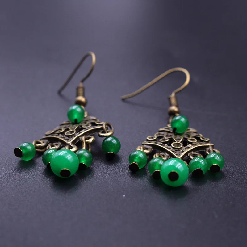 Yanting Новое поступление серьги модные украшения Бронзовый Зеленый Халцедон полые