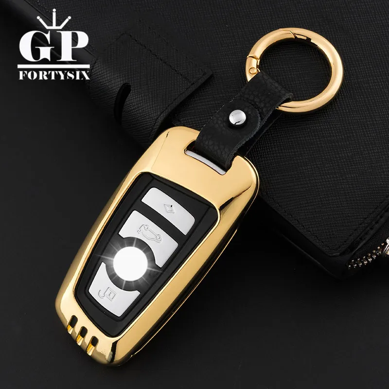 Car-Styling Zinc Alloy+Leather Remote Control Car Key Fob Holder Case Cover Keychain Protective Shell For BMW 3 5 7 Series | Автомобили и