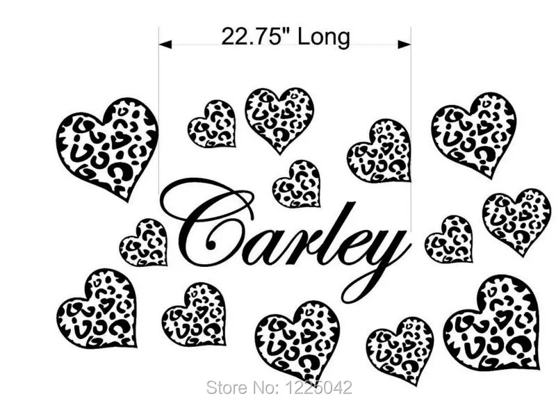 

14 Leopard / Cheetah Spot Hearts & Personalized Name - Wall Decal Sticker Decor