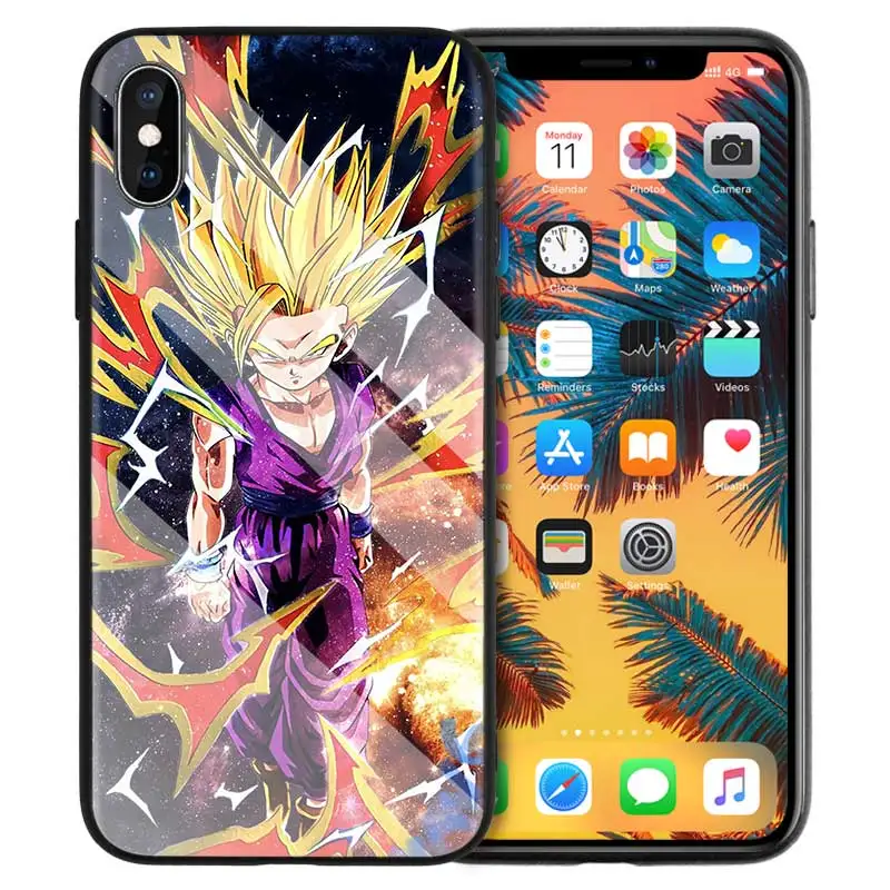 10 Чехол из закаленного стекла для iPhone 7, силиконовый чехол для iPhone 8, 6, 6 S, 11, 11 Pro, X, XR, XS MAX, Plus, Dragon Ball, Gohan, мультяшная задняя крышка - Цвет: 10