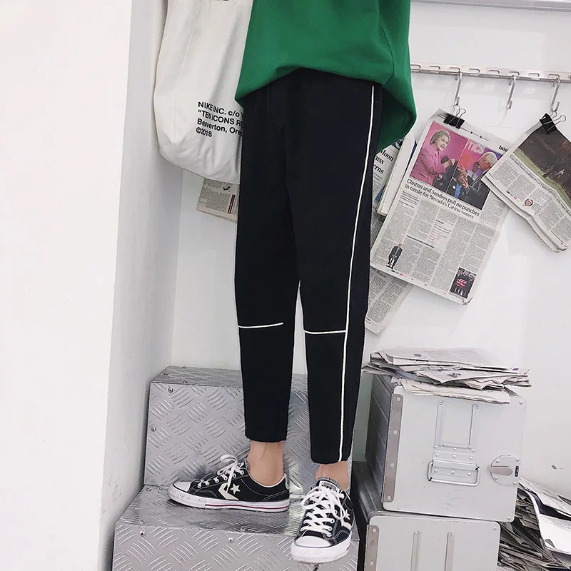 2018 Autumn New Pattern casual hiphop haren fashion loose letter Side Thin Strips Reflect Light Personality Leisure Time Pants | Мужская