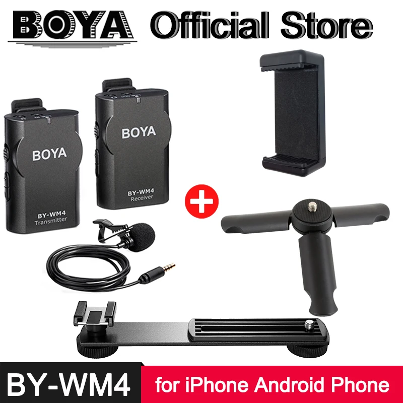BOYA телефон беспроводной петличный микрофон + видео зажим держатель для iPhone X 8 7 Plus
