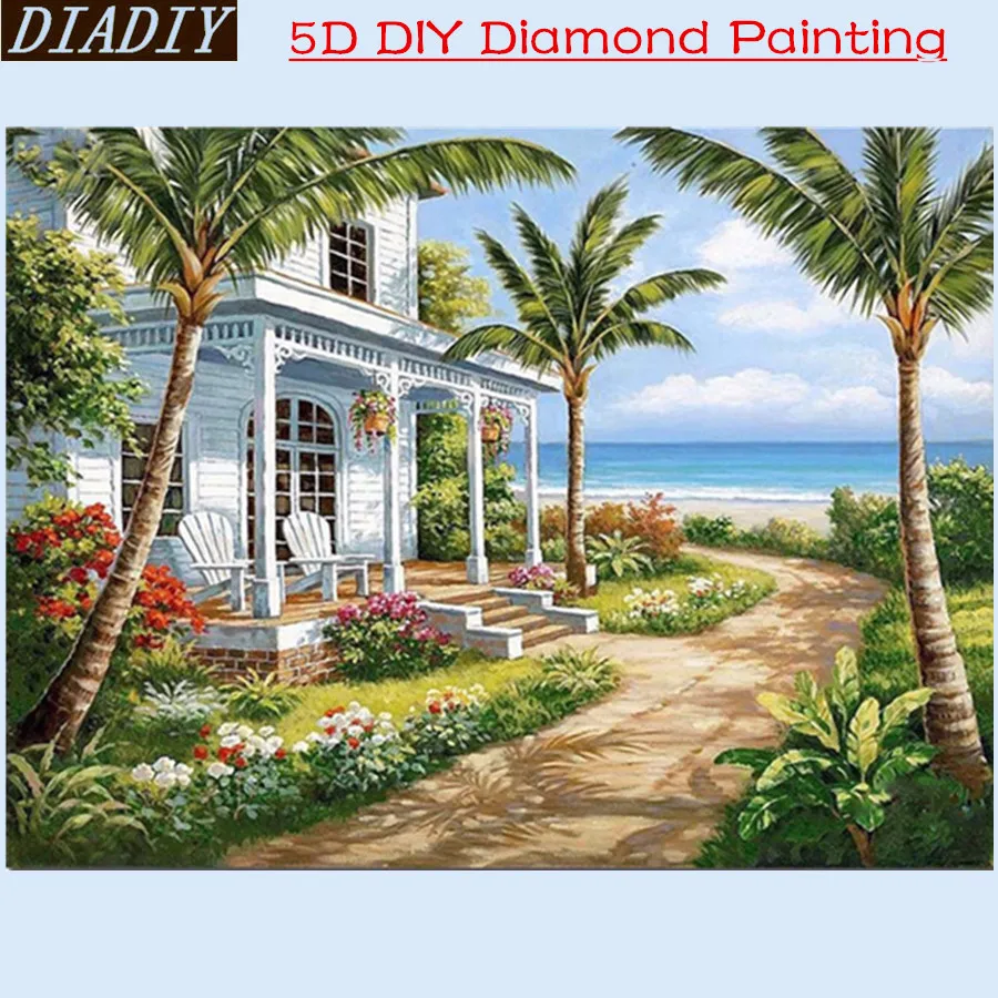 Пляжный дом diy Полная Алмазная вышивка пейзаж Живопись 3d иконы мозаичное ремесло