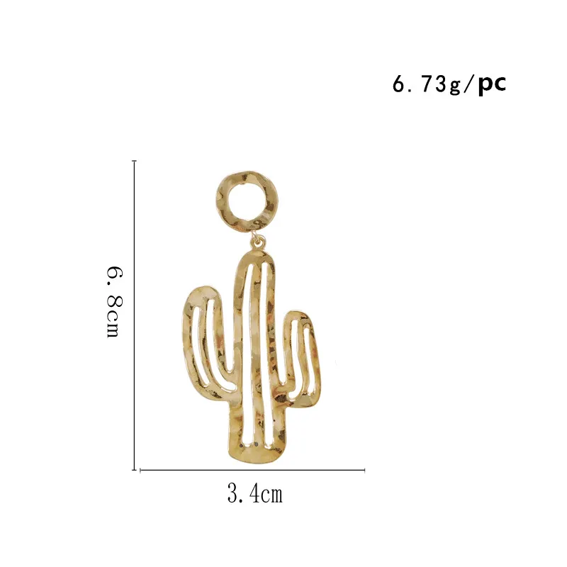 European American Style Gold And Rhodium Plating Hollowed-out Cactus Long Earrings For Woman Jewelry
