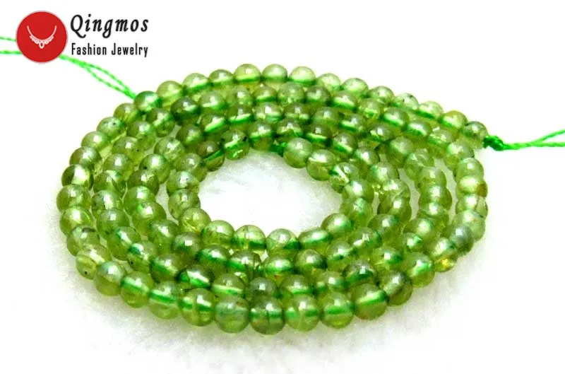 

Qingmos Natural 4mm Round Green Peridot Gem Stone Beads for Jewelry Making DIY Necklace Bracelet Strand 15" los655 Free shipping
