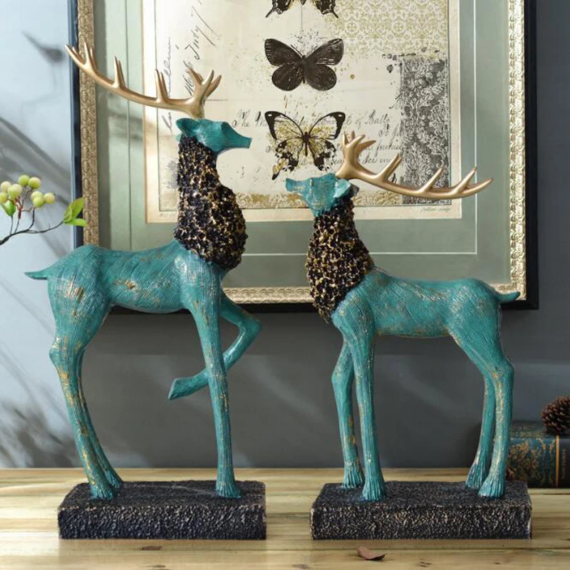 2PCS American Creative Retro Deer Couple elk Ornaments Livingroom Desktop Resin Crafts Home Furnishings Christmas Decoration | Дом и сад