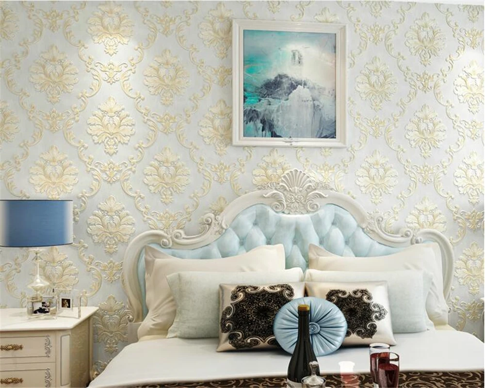 

beibehang Fashion papel de parede Nonwovens 3d Wallpaper Stereo Relief Damascus Bedroom wallpaper Living Room TV Background Wall