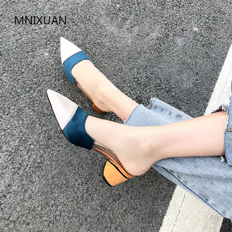 Модные женские туфли MNIXUAN лодочки мюли весна 2019 новинка шелковые прозрачные с