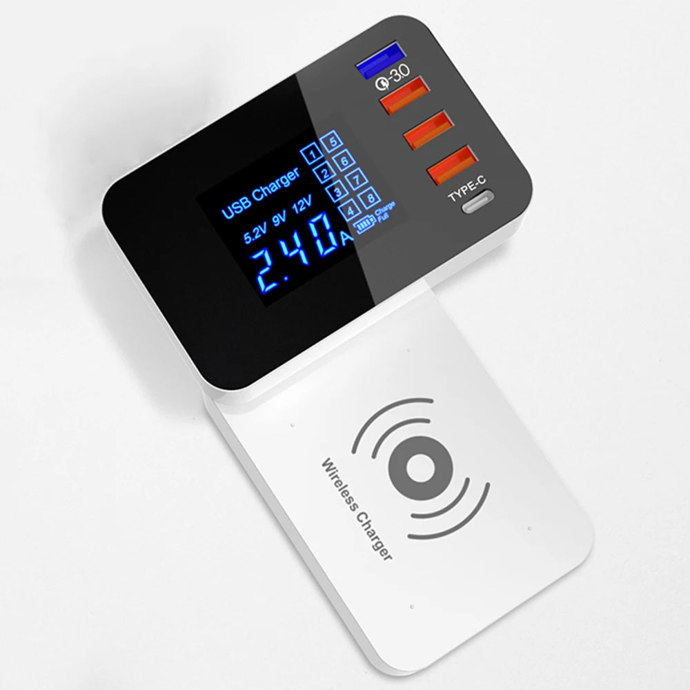 5 Порты и разъёмы Smart USB Зарядное устройство Тип C станция Быстрый Зарядное устройство 3,0 Led Дисплей QI Беспроводной Зарядка адаптер питания для быстрой зарядки для рабочего стола