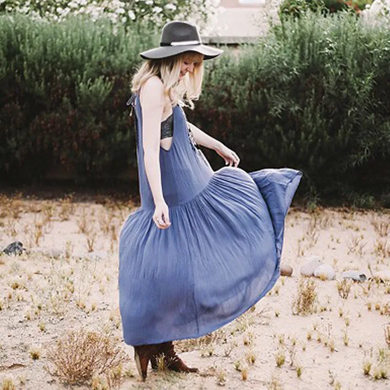 BOHO люди 2017 летние пляжные праздничные платья без рукавов макси с v-образным