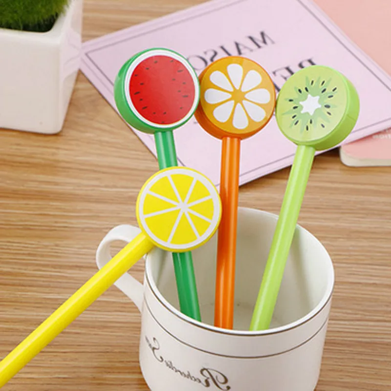

100 Pcs Creative Cartoon Fruit Neutral Pen Cute Student Stationery Candy Color Water Office Signature Pen Kawaii School