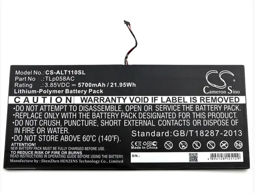 Аккумулятор Cameron Sino 5700mAh для ALCATEL One Touch Plus 10 &quotOT 8085 TLp058AC Tablet Li Polymer|Цифровые