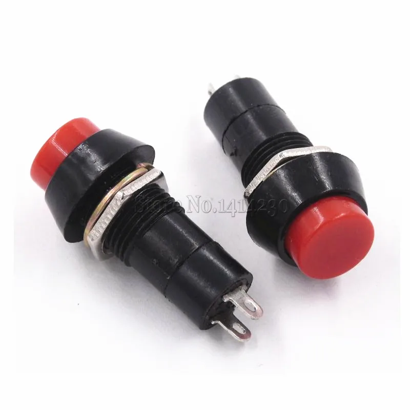 

100PCS Round Push Button Switch PBS-11A ON-OFF Self-locking 250VAC 1A Red
