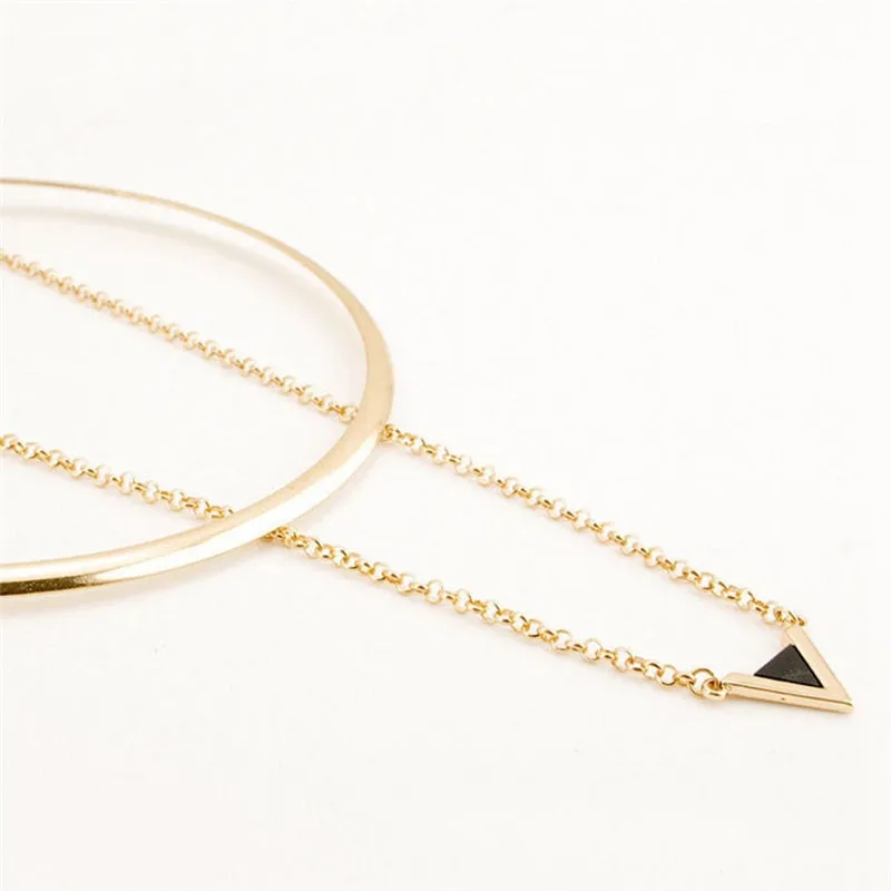1 Pc Gold Color Punk Hyperbolic Big Circle Choker Necklace Enamel Triangle Pendant Short Chain Fashion Jewelry | Украшения и