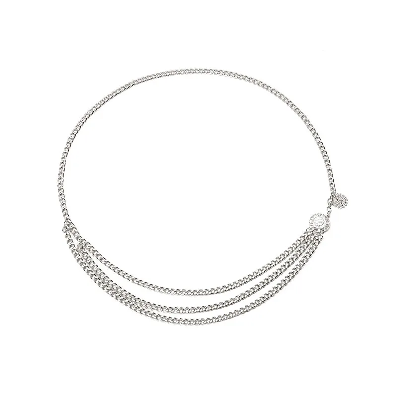 Style06 Silver Новые дизайнерские цвета: золотистый, Серебристый; женские свадебные туфли на тонком металлическом узкие Высокая талия ремень цепочка богемных дам монета с бахромой, с кисточками Ремни для женское платье Cinto - Цвет: Style06 Silver