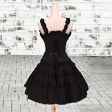 

High-waisted Style Sleeveless Knee-length Black Cotton Classic Lolita Dress