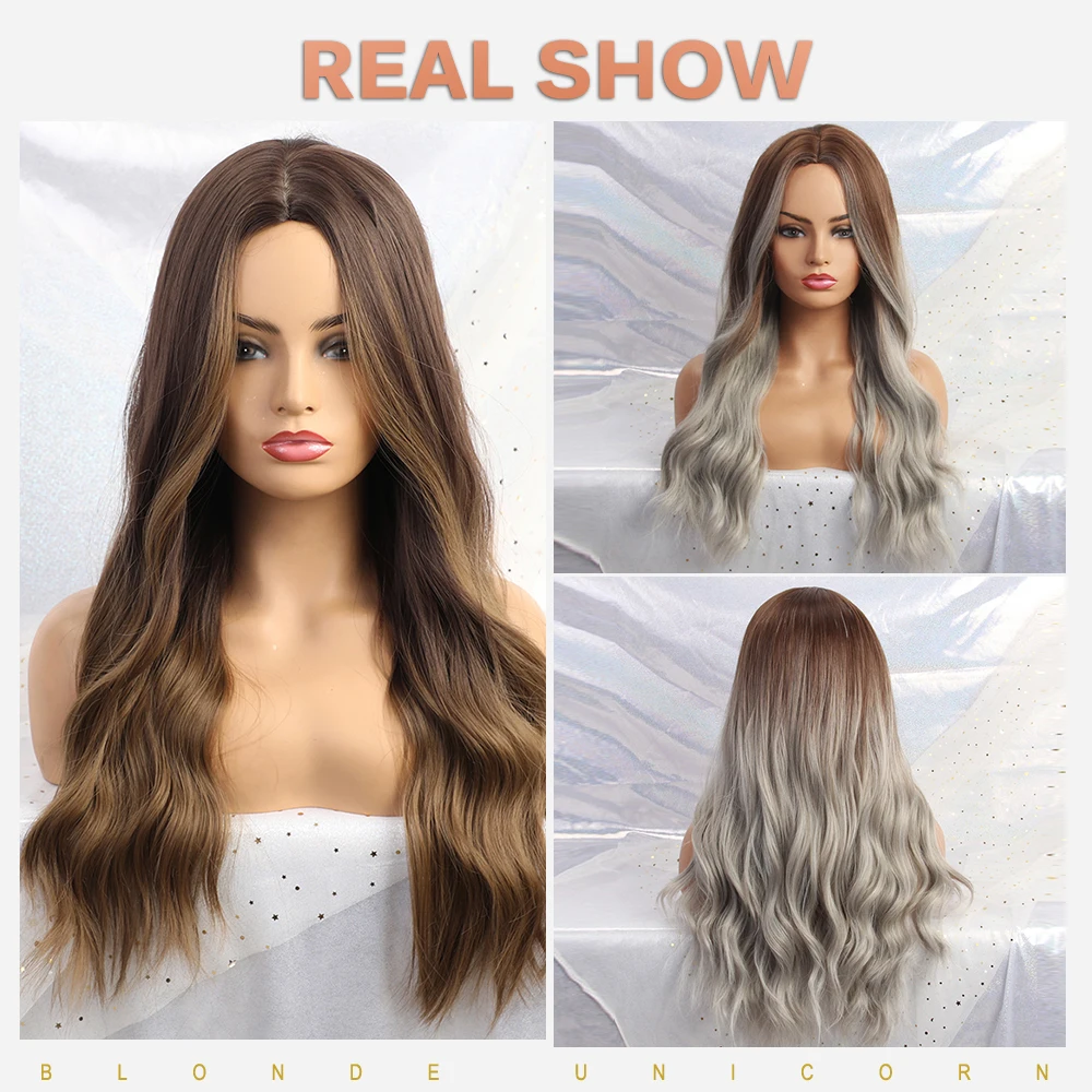 Блондинка Единорог 26 &quotДлинный натуральный волнистый синтетический парик