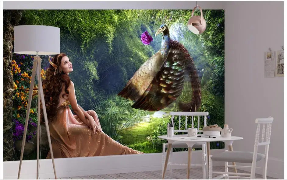 3d фотообои на заказ фрески обои для цветов красивая принцесса и птица мечты фон