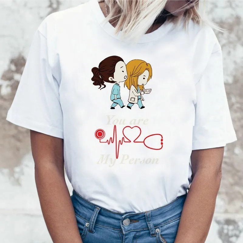 Cartoon Greys Anatomy T-shirts Women You're My Person Letter T Shirt 90s Harajuku Ullzang Fashion Tops Tee Korean Tshirt Female