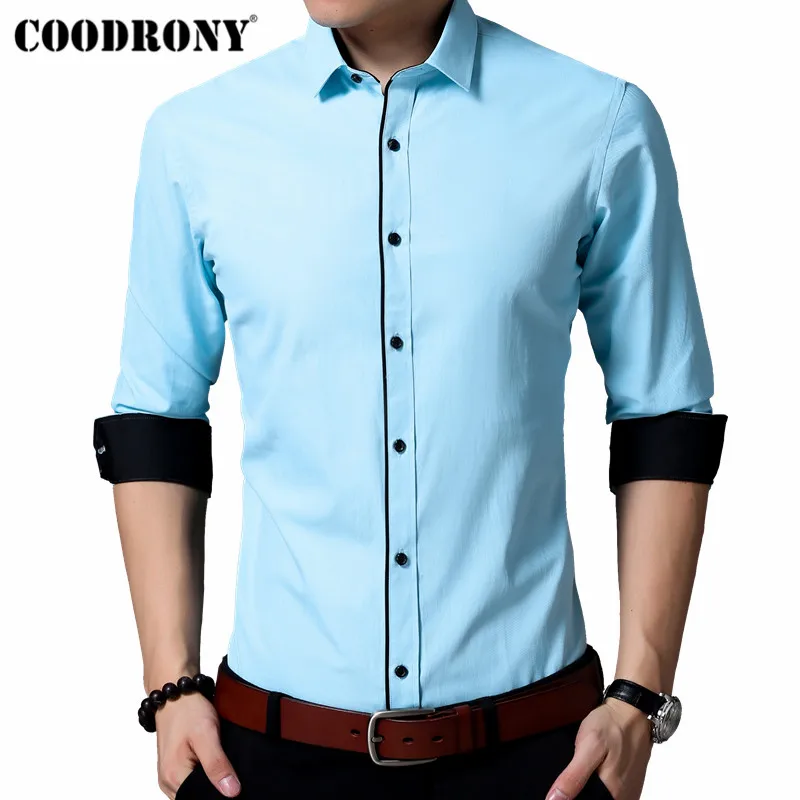 COODRONY, мужская рубашка, осенняя уличная мода, повседневные рубашки, хлопковая рубашка, Мужская одежда, облегающая, с длинным рукавом, Camisa Masculina 96036