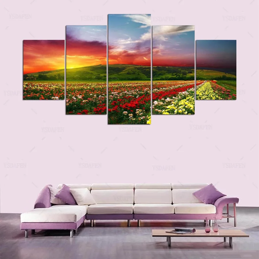 Ysdafen 5 панель HD с живописи цветок поле холсте Home Decor Wall Art картина для гостиной kn-194 |