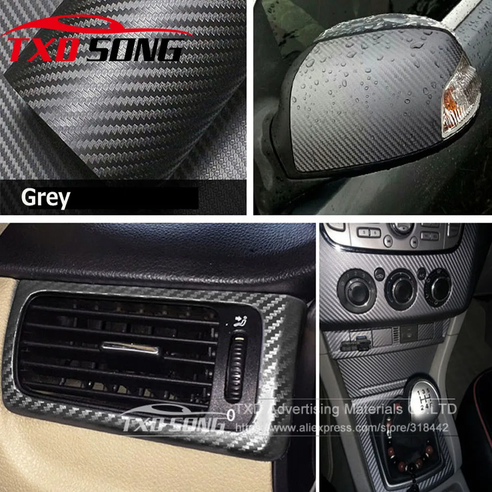 

30x127CM(12"X50") Grey 3D Carbon Fiber Film 3D Vinyl Sticker Car Body/Interior Decoration 3D Carbon Fiber Wrap Film 16 Colors