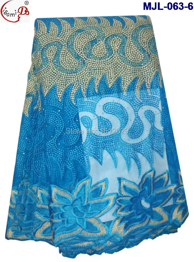 MJL-063 Beautiful flower royal blue yellow teal lace 5 yards Latest net embroidery french fabric african high quality | Дом и сад