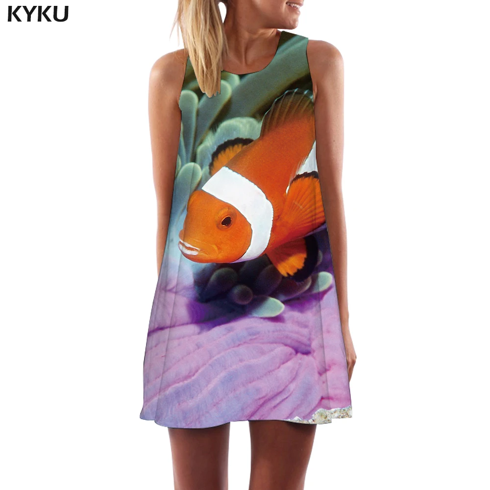 KYKU марку Fish платье Для женщин тропический бак животных Vestido пикантные Fishinger