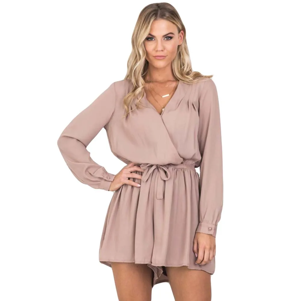 Женский шифоновый комбинезон с длинным рукавом летний сексуальный v образным