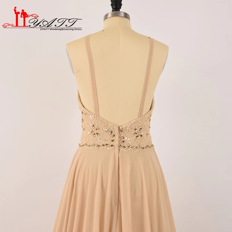 LIYATT настоящая фотография Шампанское Холтер декольте Кристалл бусины спинки