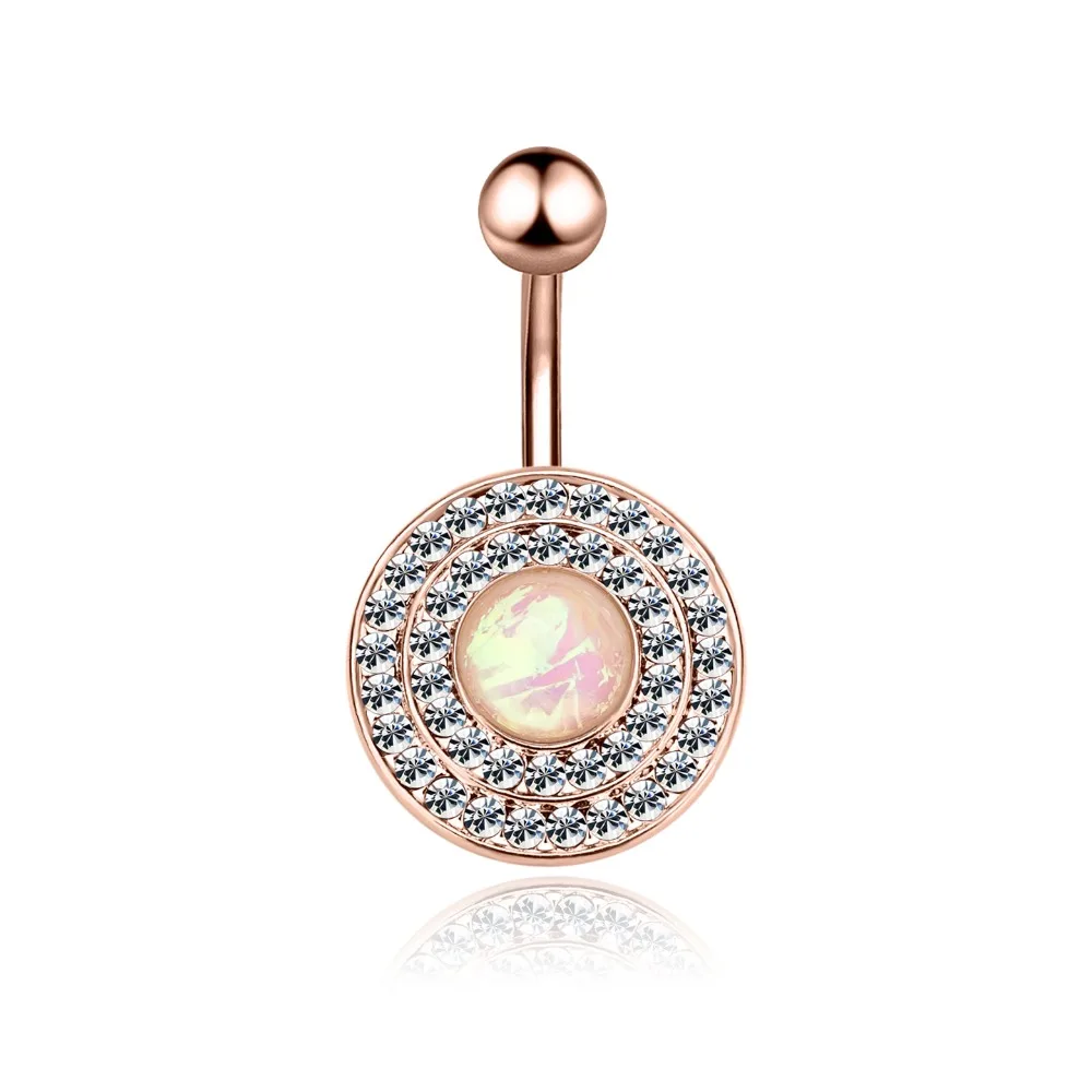 

MODRSA 1Piece Opal Stone Belly Button Rings Rose Gold Stainless Steel Navel Belly Piercing Sexy Body Jewelry Piercing Ombligo