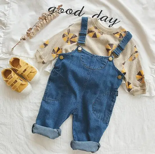 denim blue Летние Комбинезоны для детей; джинсовые комбинезоны; джинсовые штаны для мальчиков и девочек; комбинезон для девочек; брюки на подтяжках; Детские рваные джинсы; цвет белый - Цвет: denim blue