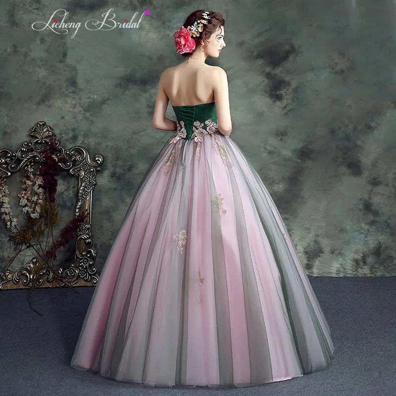 Licheng Bridal green quinceanera dresses 2017 sweetheart off shoulder prom gowns flower lace appliques party dressses | Свадьбы и