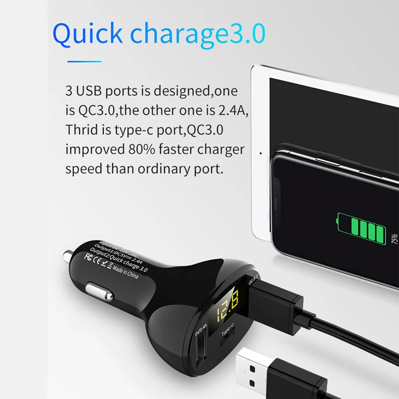 KORSEED USB Тип C автомобиля Зарядное устройство для мобильного телефона для iPhone X 8 Макс 7 Xiaomi samsung цвета металлик с быстрым Зарядное устройство usb разъем для автомобиля