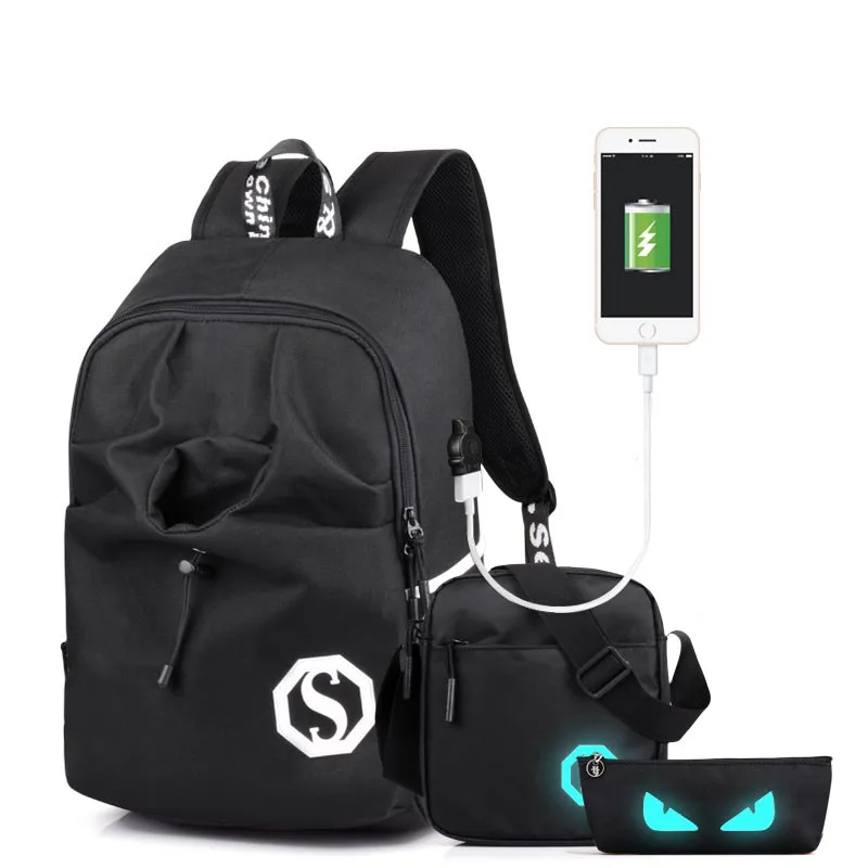Школьный рюкзак Внешний USB зарядки Для мужчин женщин унисекс ноутбук рюкзаки