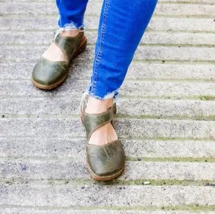 Olive-green Женская обувь на плоской подошве; повседневная женская обувь; zapatos mujer; роскошные летние удобные босоножки из искусственной кожи; chaussure femme; коллекция года; обувь для девочек - Цвет: Olive-green