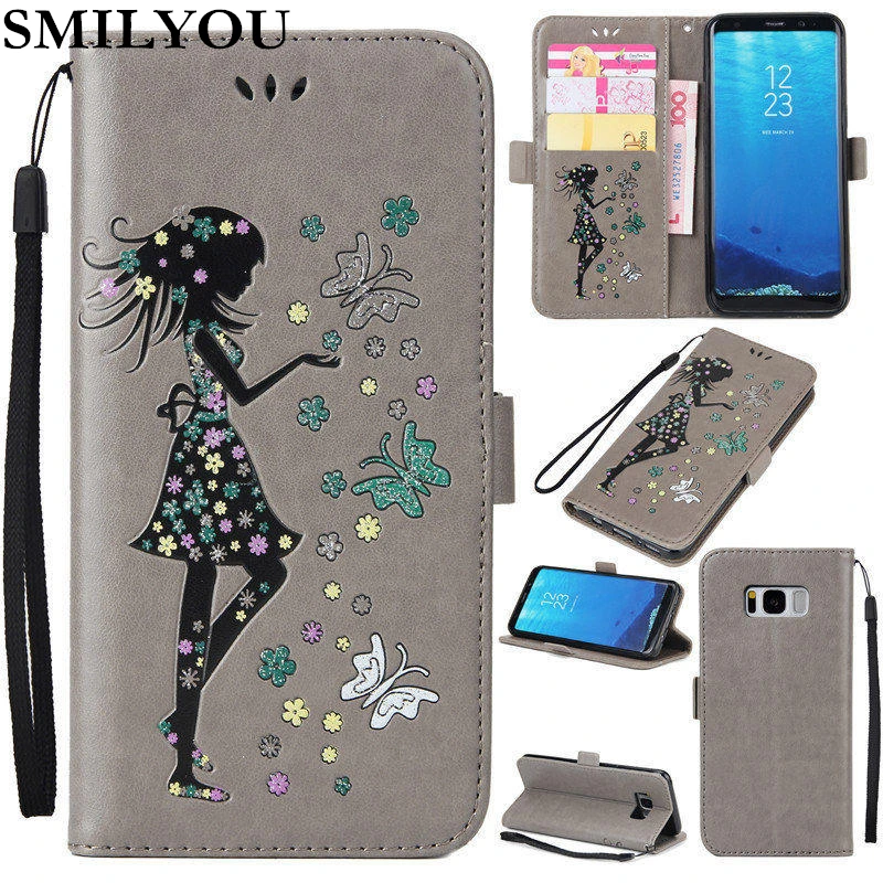 Smilyou кожаный чехол для Samsung Galaxy S5 S6 S7 край S8 плюс девочек в цветочек случае Coque