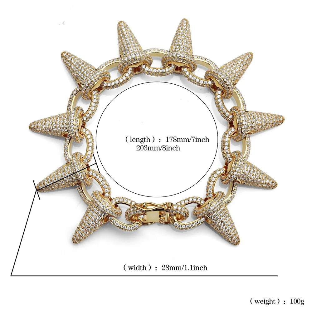 Роскошная Рок Мода Iced Out заклепочные шипы браслеты микро проложить Bling Циркон хип хоп браслеты золотые серебряные подарки для мужчин и женщин