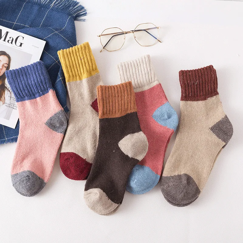 5 пар осенне-зимних шерстяных носков Теплые повседневные женские шерстяные носки