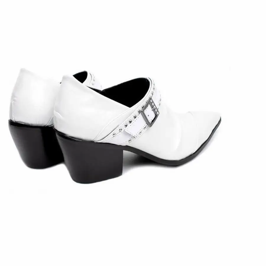 2017 Top Quality Genuine Leather Men Dress Shoes Business Casual For Classical Thick High Heels Rivets Buckle | Обувь