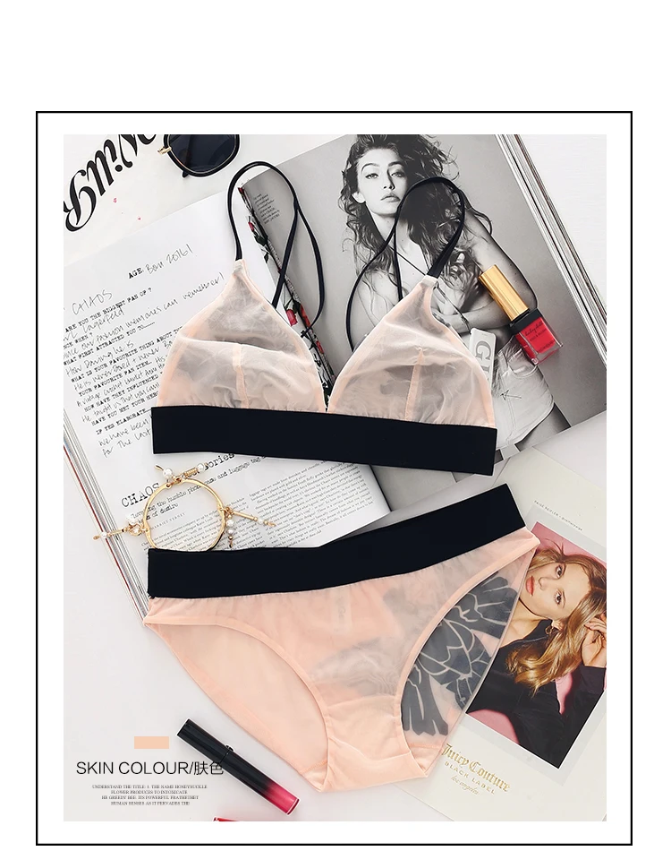 Сексуальный комплект нижнего белья с принтом без косточек тонкий кружевной