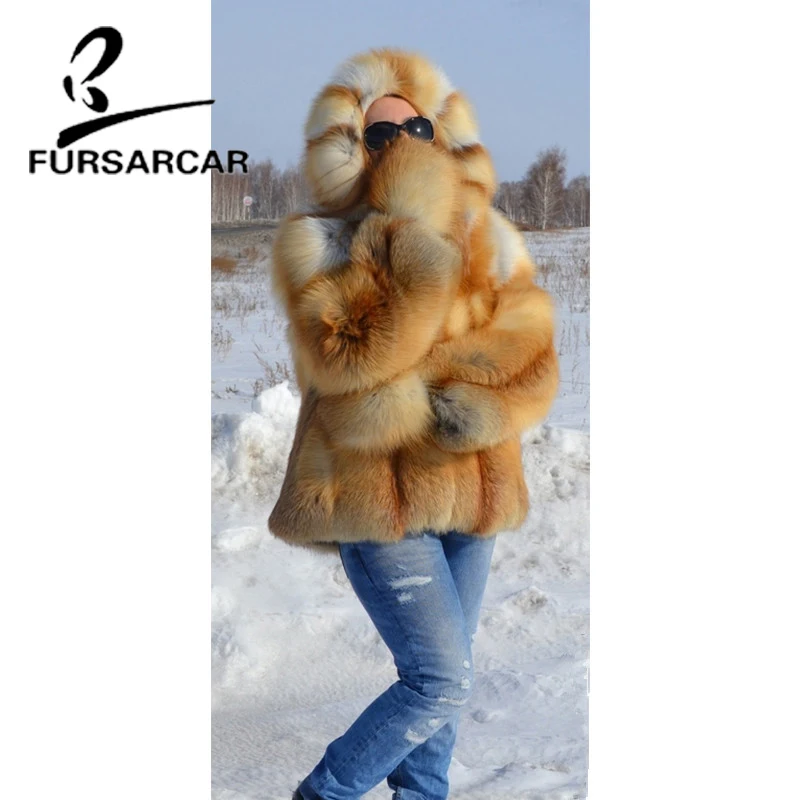 FURSARCAR 2020 модная новинка шуба из натурального Лисьего меха женская с меховым
