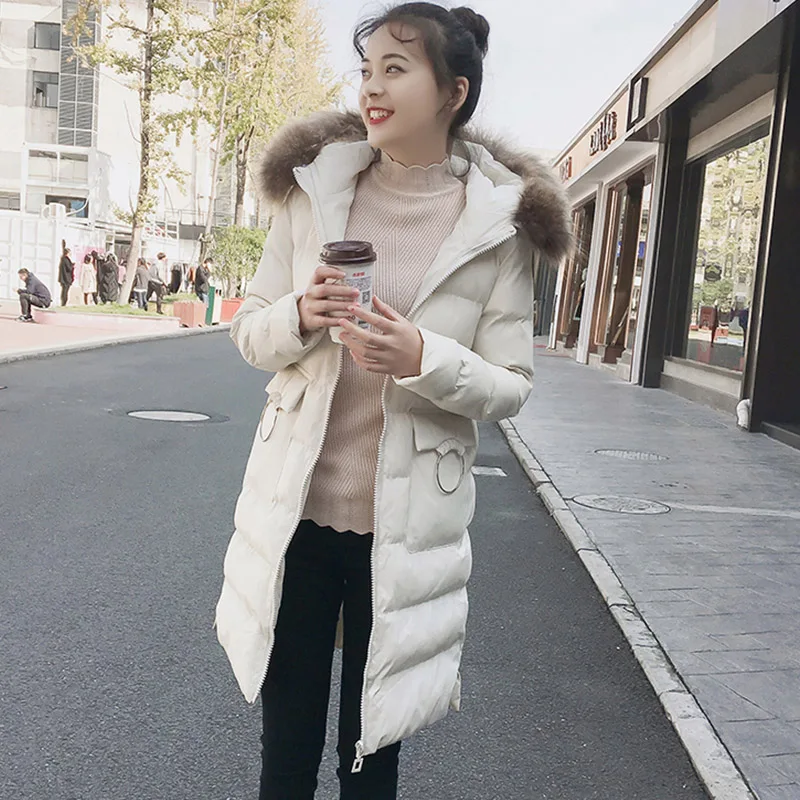 

2019 New Korean version Autumn Winter High quality Fur collar Down cotton jacket Women Plus size Thicken Warm Hooded Coat cc577