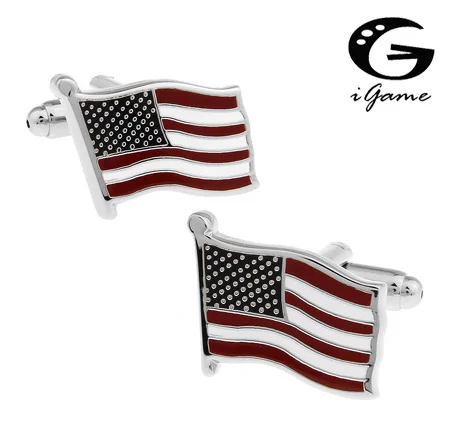 

iGame Men Cufflinks wholesale&retail top copper Red Colour American Flag Design Cuff links Free Shipping