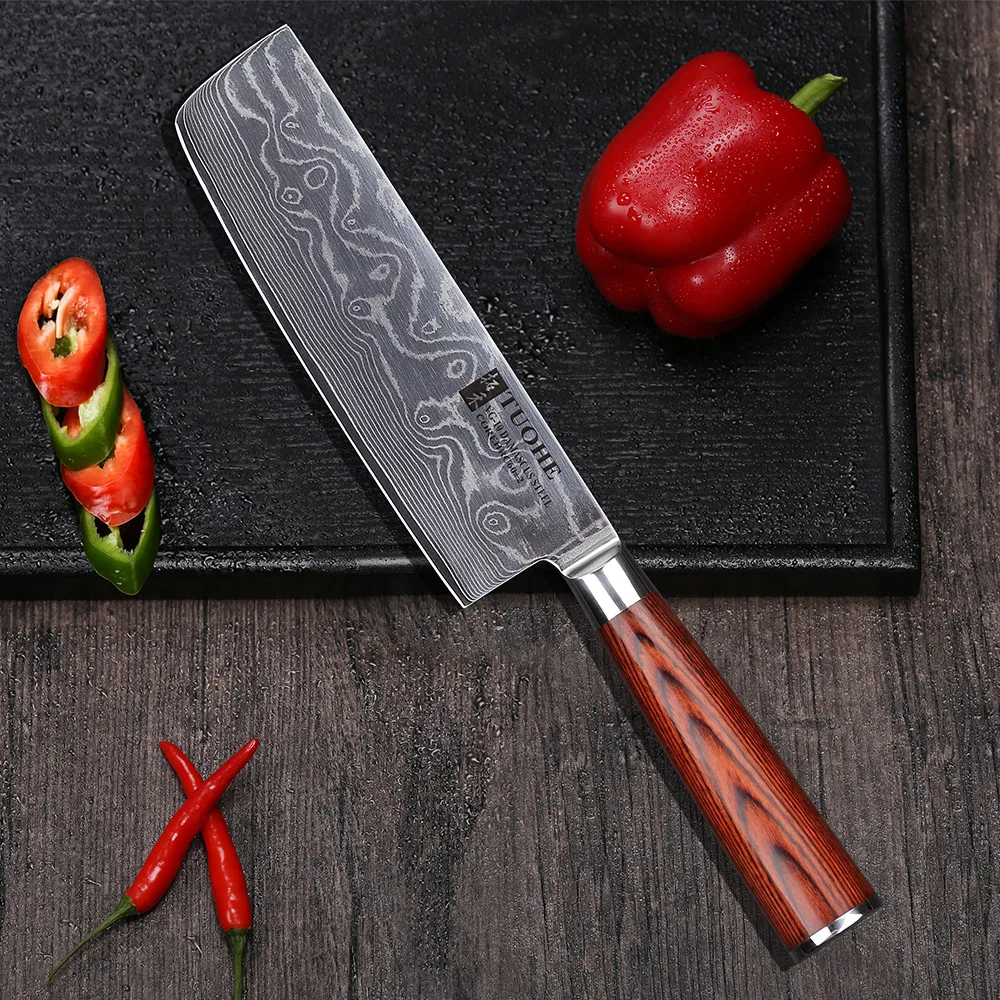 TUOHE Дамасские Ножи 7 дюймовый нож измельчитель японские кухонные ножи из