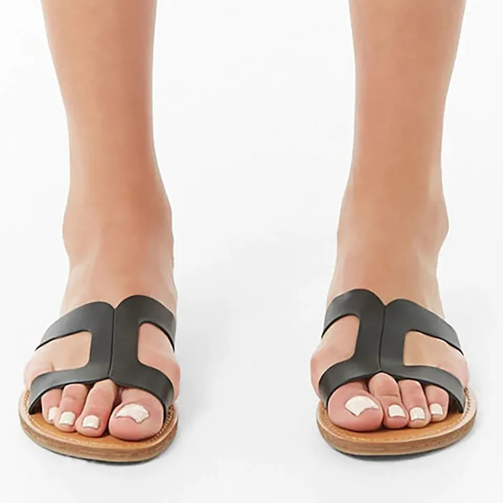 Женские сандалии с открытым носком повседневные летние на плоской подошве без