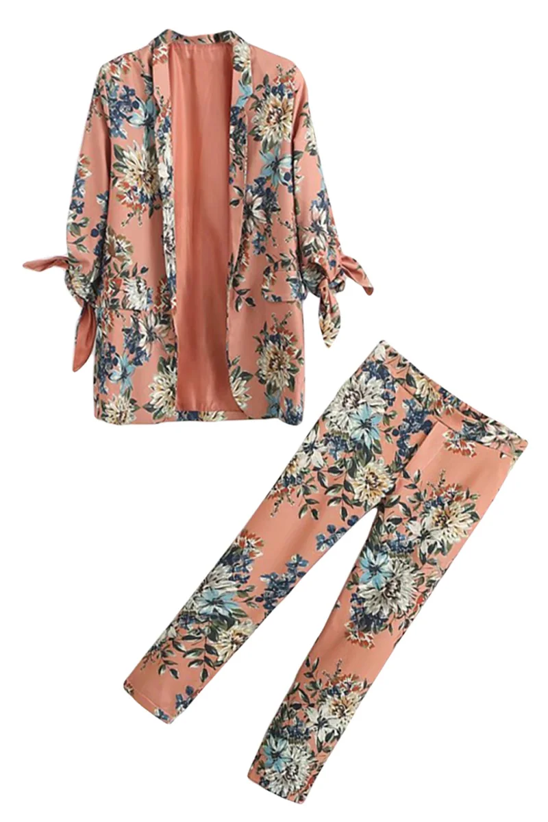 

Set female spring new style temperament fashion flower print suit jacket + straight trousers casual pants elegant two-piece fall