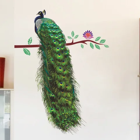 Pavão no ramo adesivo de parede sala estar porta sofá/tv fundo decoração para casa mural arte decalques adesivos papel de parede